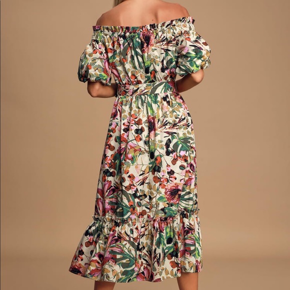 NWT | LULU’S Floral Off Shoulder Midi Dress | XS - Picture 2 of 11
